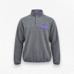 Patagonia Synchilla Gray Purple Pocket Fleece Snap-T Pullover Sweater Size Small
